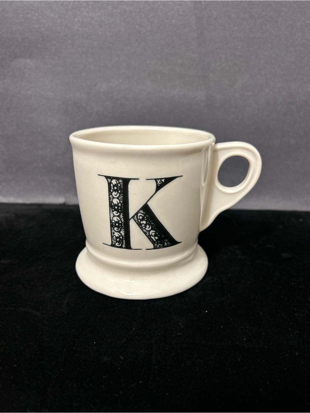 Anthropologie Cream Ceramic Mug with Black 'K' Monogram